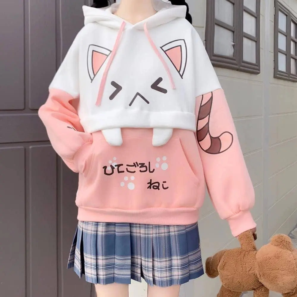 Cute Hoodie Kawaii Cat Print Pullover Hooded Plus - Tophatter Daily Deals