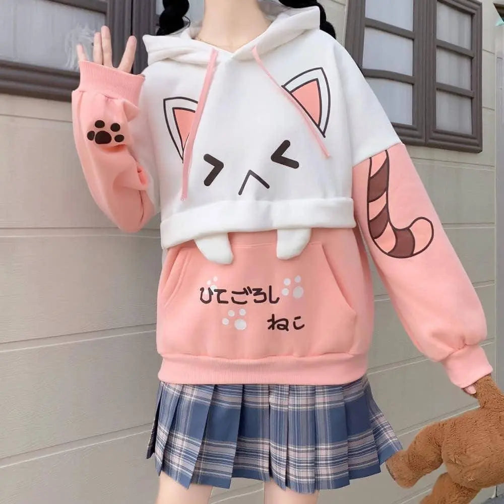 Cute Hoodie Kawaii Cat Print Pullover Hooded Plus - Tophatter Daily Deals
