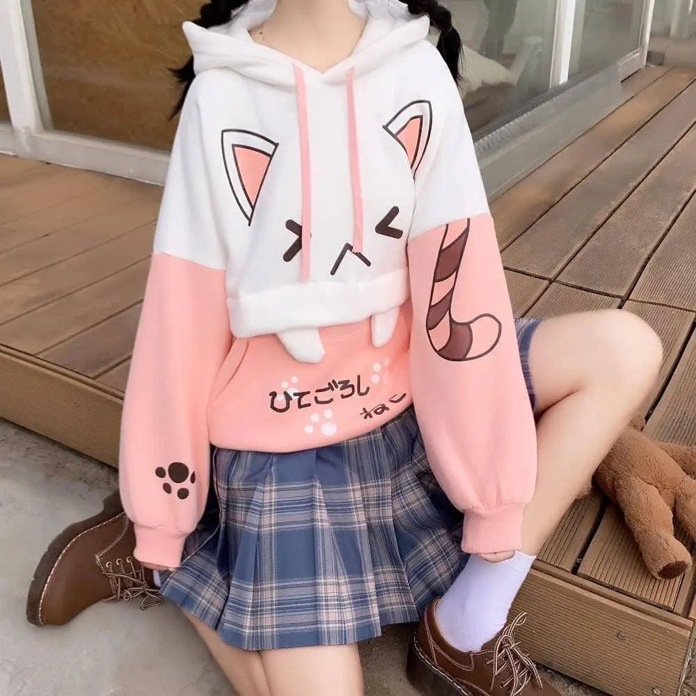 Cute Hoodie Kawaii Cat Print Pullover Hooded Plus - Tophatter Daily Deals