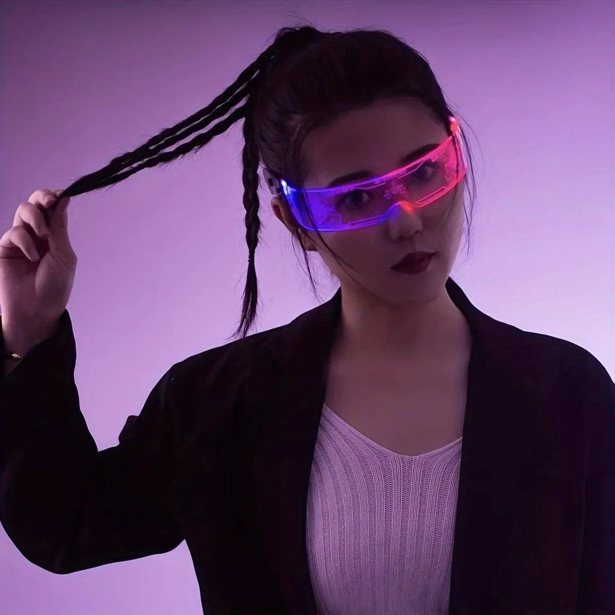 Cyberpunk LED Geometric Glasses with Button Battery Power, Sports Style Photochromatic Lens, Plastic Frame, Hiking Suitable, Fantasy Themed Holiday Decoration Eyewear with Battery Included - Tophatter Daily Deals