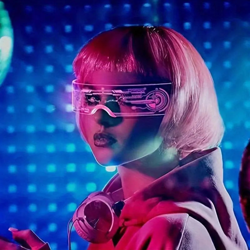 Cyberpunk LED Geometric Glasses with Button Battery Power, Sports Style Photochromatic Lens, Plastic Frame, Hiking Suitable, Fantasy Themed Holiday Decoration Eyewear with Battery Included - Tophatter Daily Deals