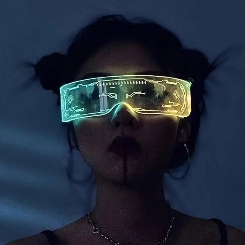 Cyberpunk LED Geometric Glasses with Button Battery Power, Sports Style Photochromatic Lens, Plastic Frame, Hiking Suitable, Fantasy Themed Holiday Decoration Eyewear with Battery Included - Tophatter Daily Deals