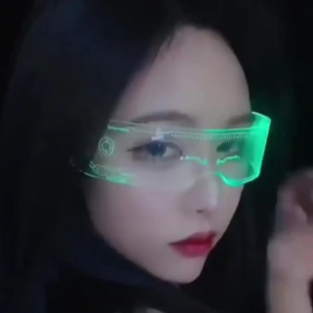 Cyberpunk LED Geometric Glasses with Button Battery Power, Sports Style Photochromatic Lens, Plastic Frame, Hiking Suitable, Fantasy Themed Holiday Decoration Eyewear with Battery Included - Tophatter Daily Deals