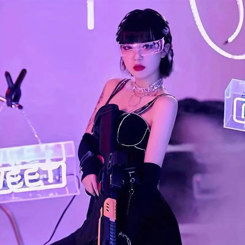 Cyberpunk LED Geometric Glasses with Button Battery Power, Sports Style Photochromatic Lens, Plastic Frame, Hiking Suitable, Fantasy Themed Holiday Decoration Eyewear with Battery Included - Tophatter Daily Deals