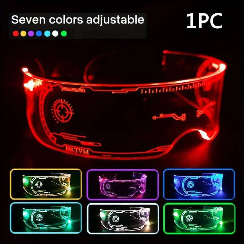 Cyberpunk LED Geometric Glasses with Button Battery Power, Sports Style Photochromatic Lens, Plastic Frame, Hiking Suitable, Fantasy Themed Holiday Decoration Eyewear with Battery Included 7 colors that can be changed - Tophatter Daily Deals