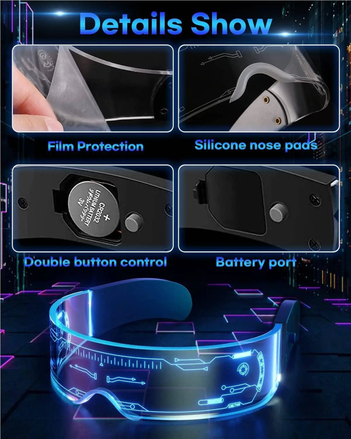 Cyberpunk LED Glasses Party Glow Visor LED Glasses - Tophatter Daily Deals
