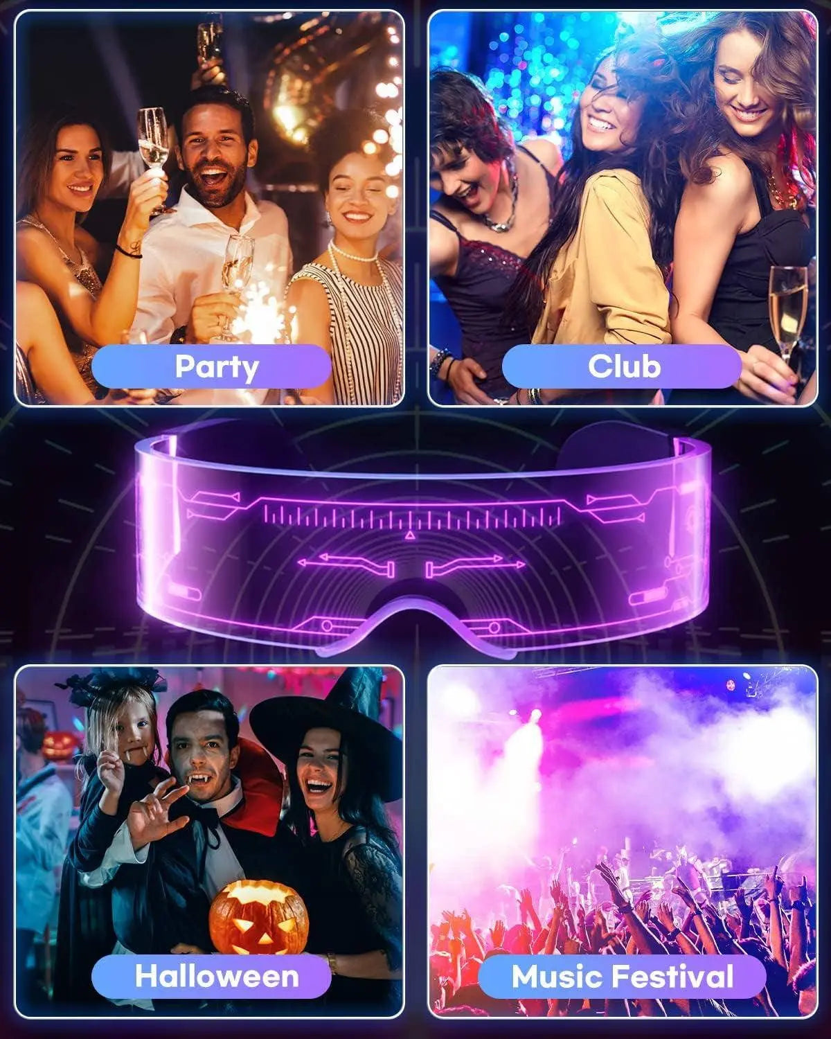 Cyberpunk LED Glasses Party Glow Visor LED Glasses - Tophatter Daily Deals