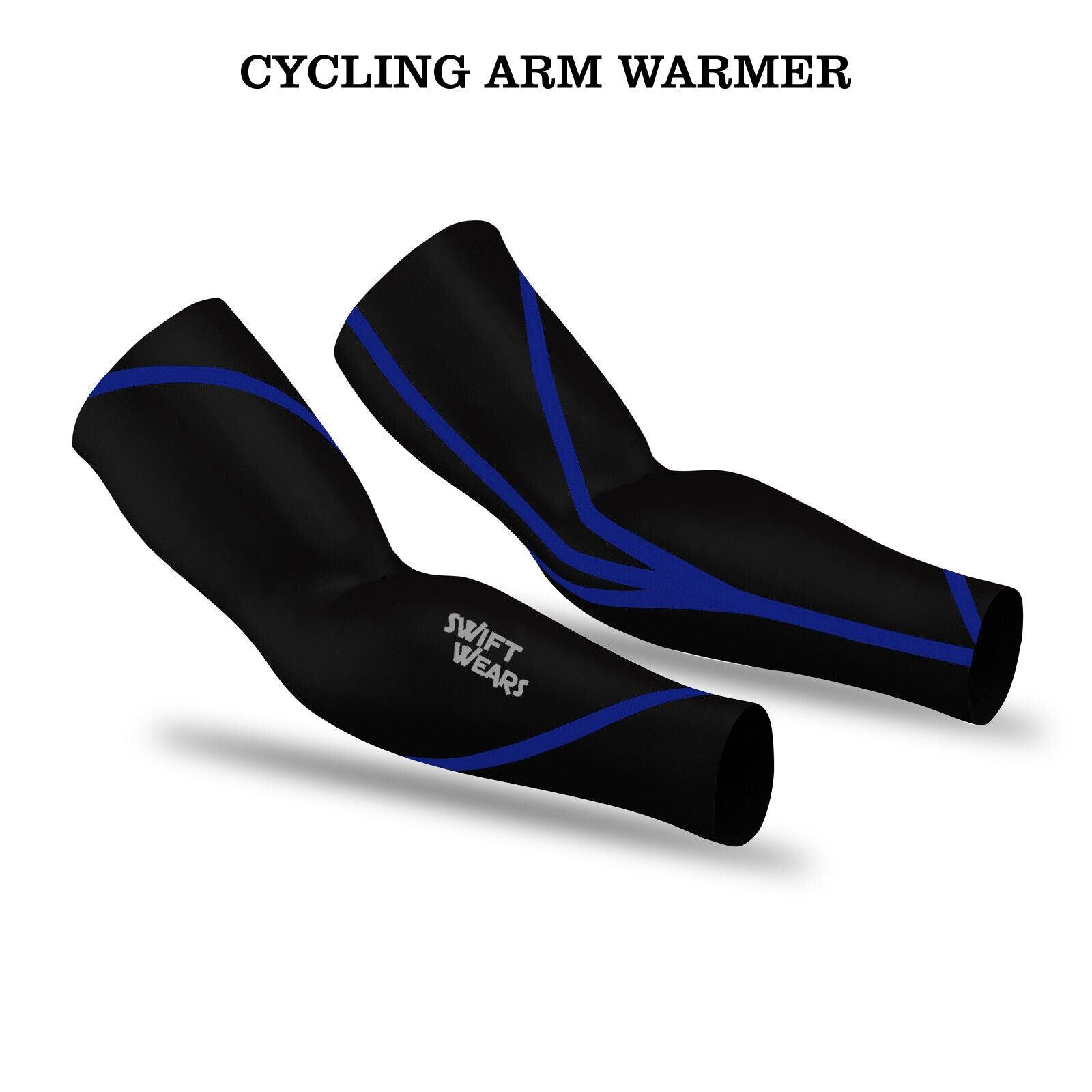 Cycling Arm Warmers UK - Cycle Running Roubaix Winter Thermal Elbow Warmer Arm Sleeves for Cycling Blue Cycling - Tophatter Daily Deals