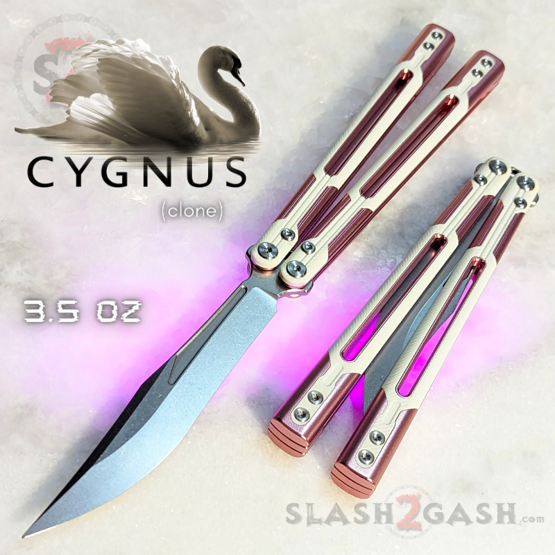 TIANQI Cygnus clone Balisong Butterfly Knife - Aluminum w/ G10 Pink w White (trainer) Knife-Balisong - Tophatter Daily Deals
