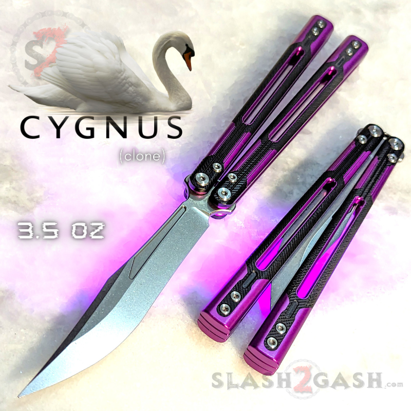 TIANQI Cygnus clone Balisong Butterfly Knife - Aluminum w/ G10 Purple w Black (trainer) Knife-Balisong - Tophatter Daily Deals