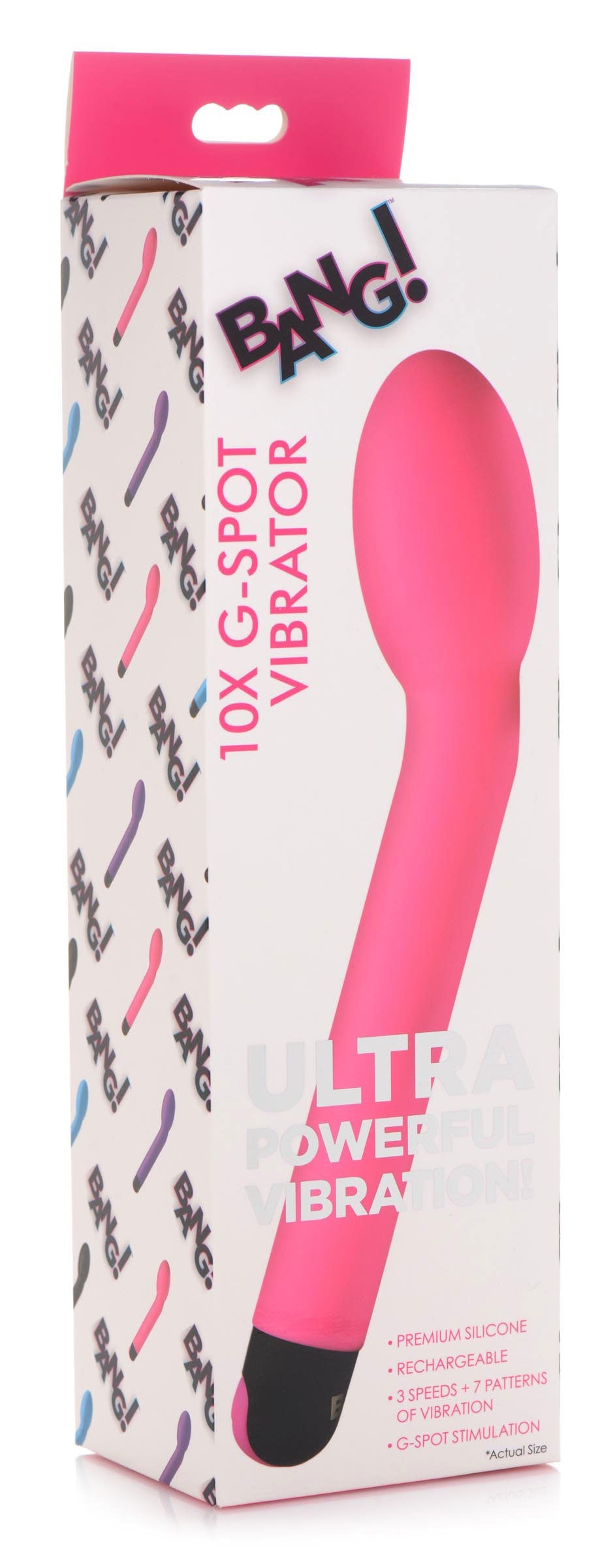 Bang 10X G-Spot Vibrator Pink 8.2 Inch Silicone with 3 Speeds and 7 Vibration Patterns > Sex Toys For Ladies > G-Spot Vibrators - Tophatter Daily Deals