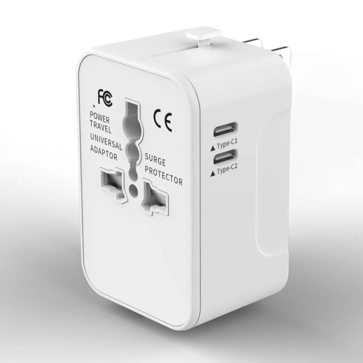 Universal Travel Adapter with Surge Protection, USB-A and Two USB-C Ports, White Electronics - Tophatter Daily Deals