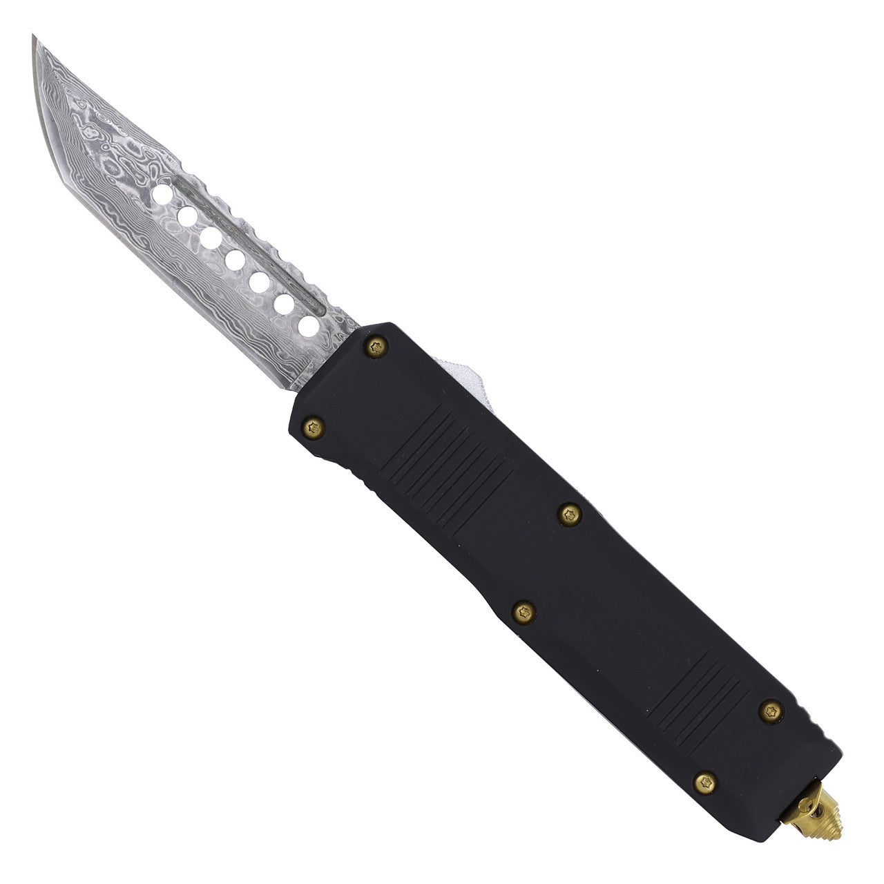 9.5" Black Gold Damascus Steel Automatic Dual Action OTF Knife - Tophatter's Guns'N'Weapons Store Collectible Weapons - Tophatter Daily Deals