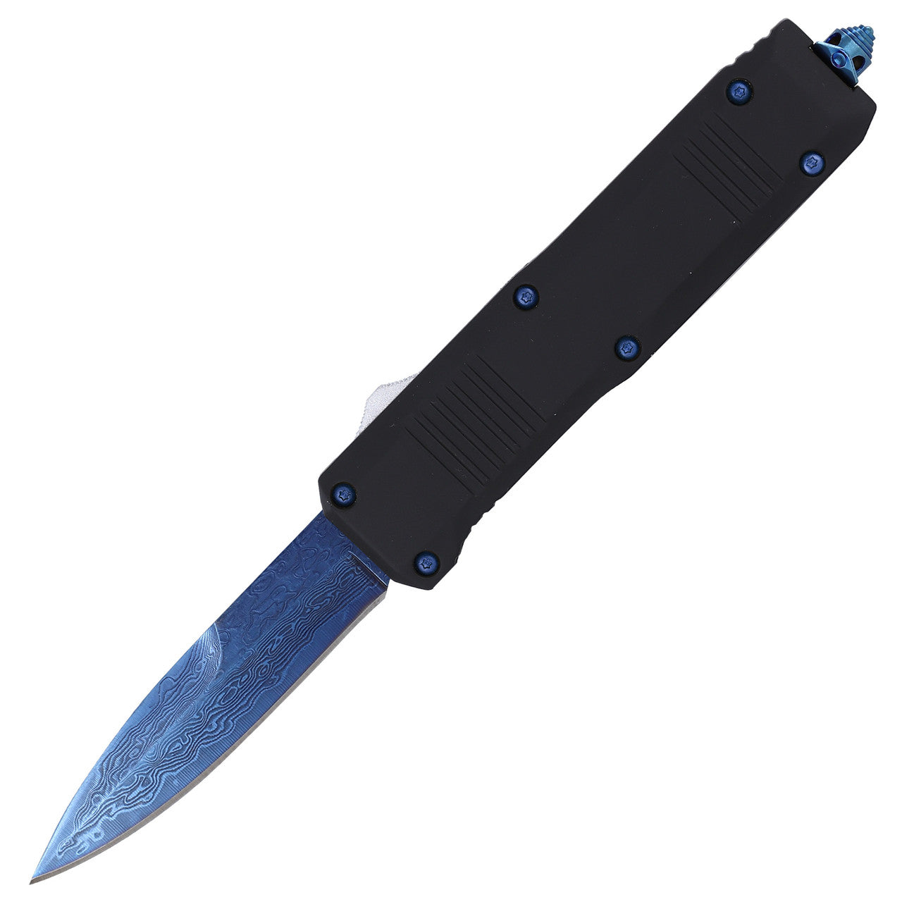 9.5" Blue Diamond Damascus Steel Automatic Dual Action OTF Knife Collectible Weapons - Tophatter Daily Deals