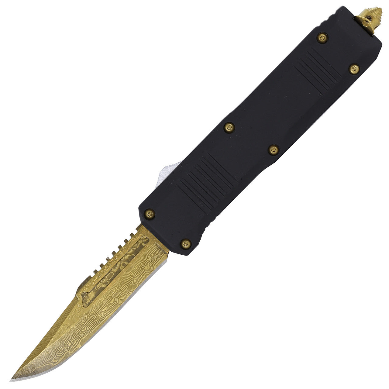 9.5" Golden Justice Damascus Steel Automatic Dual Action OTF Knife - Tophatter's Army Products & Self Defense Collectible Weapons - Tophatter Daily Deals