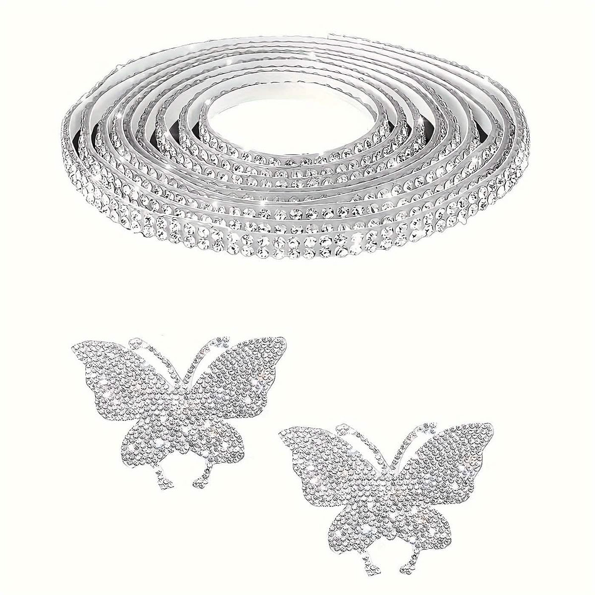 Rhinestone Car Trim Kit, 16.4 ft Crystal Strip with 2 Butterfly Decals Automotive - Tophatter Daily Deals