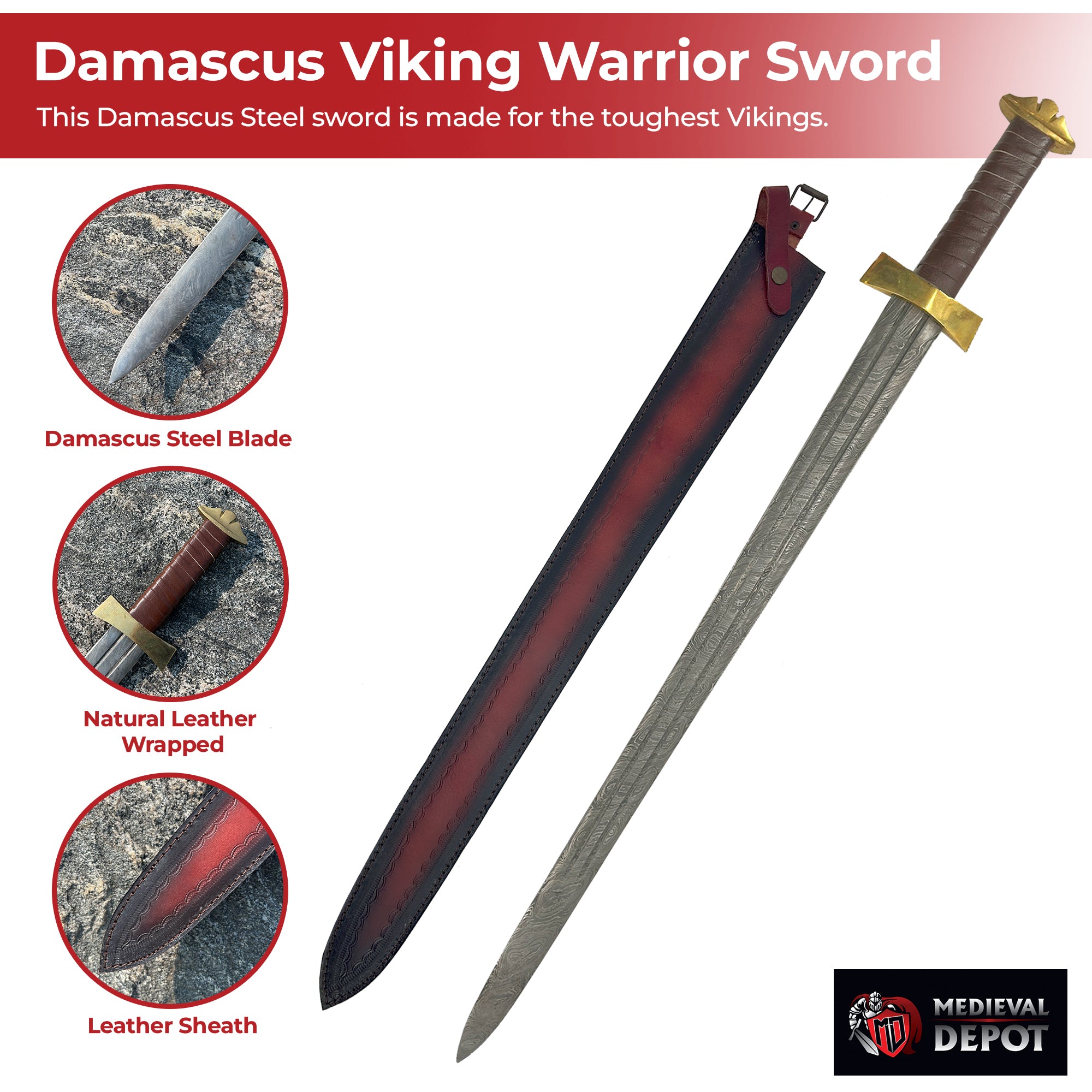 Damascus Viking Warrior Sword Swords - Tophatter Daily Deals