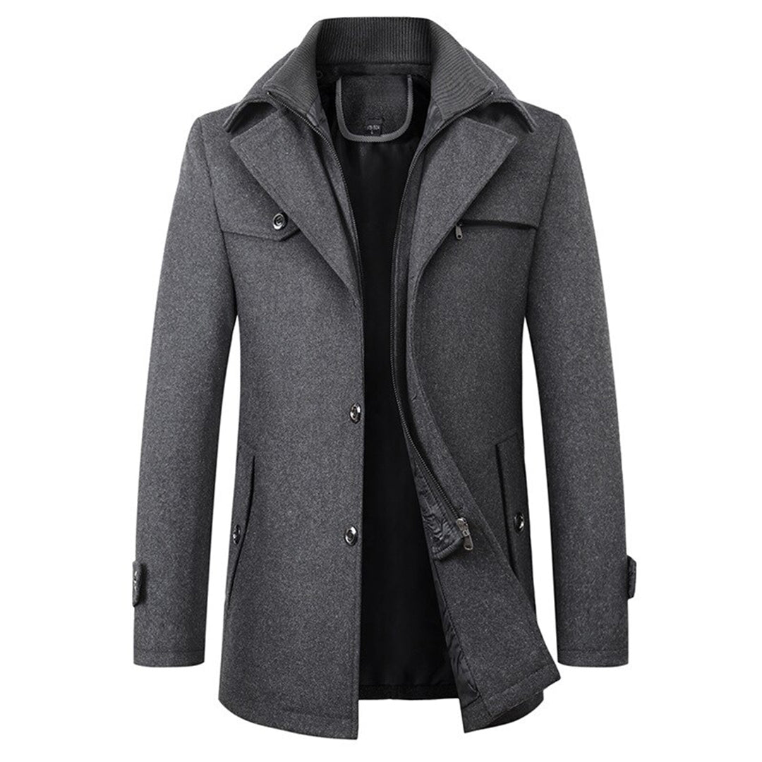 Warm Men's Coat - Tailored Mid Thigh, Wool Blend, Commuting Dark Gray - Tophatter Daily Deals