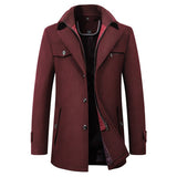 Warm Men's Coat - Tailored Mid Thigh, Wool Blend, Commuting Burgundy - Tophatter Daily Deals