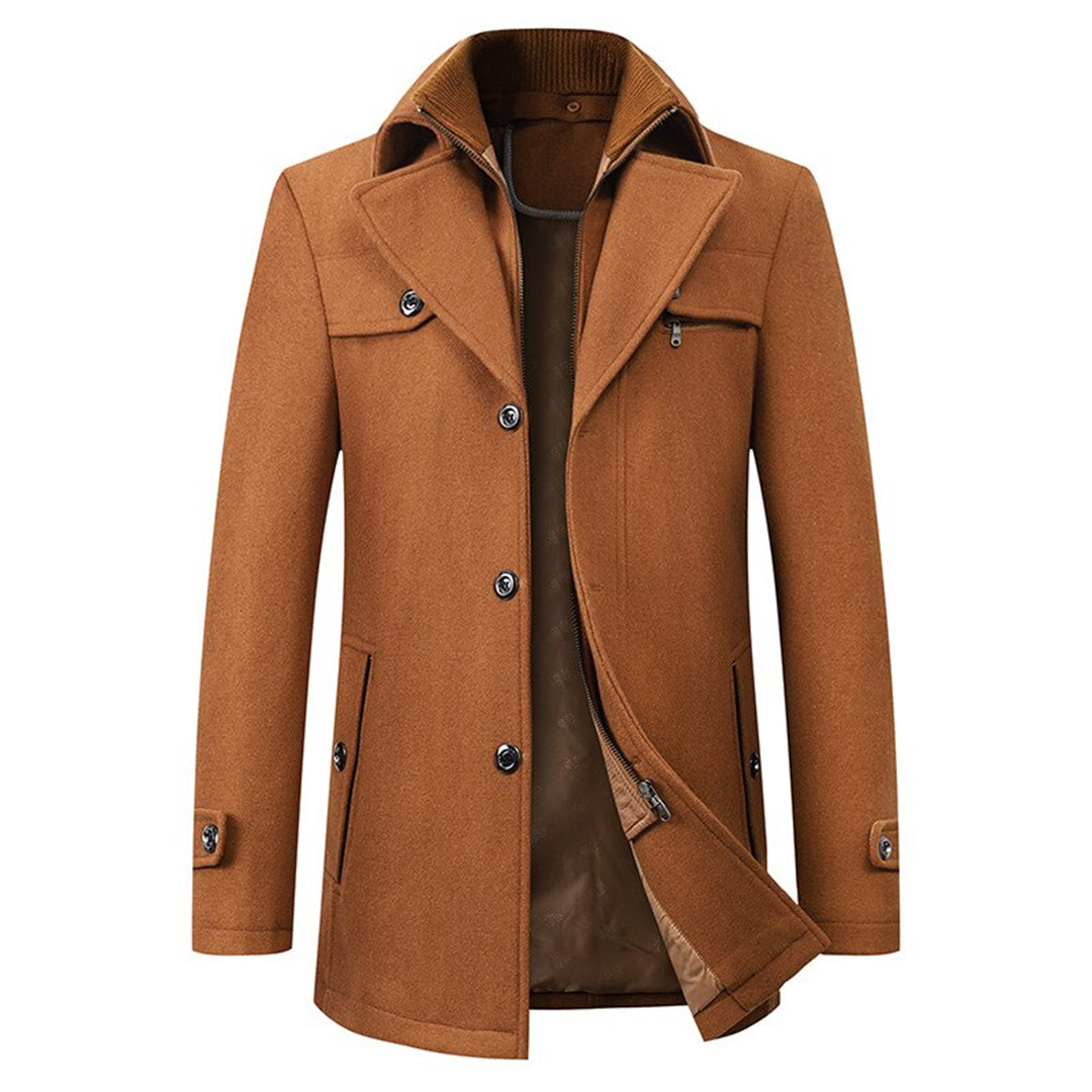 Warm Men's Coat - Tailored Mid Thigh, Wool Blend, Commuting Sienna - Tophatter Daily Deals
