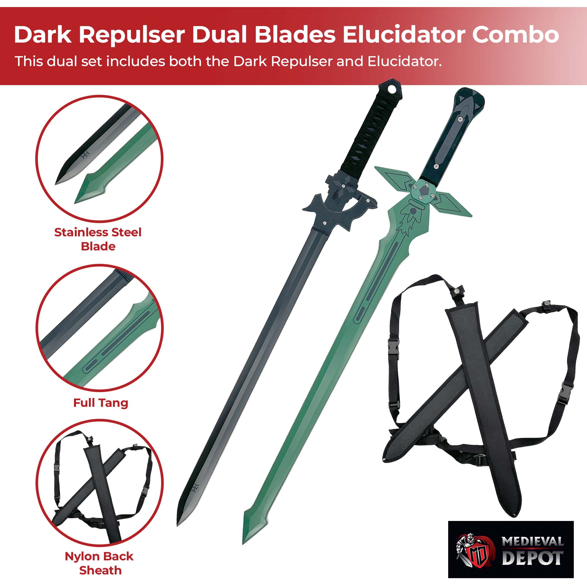 Dark Repulser Dual Blades Elucidator Combo swords - Tophatter Daily Deals