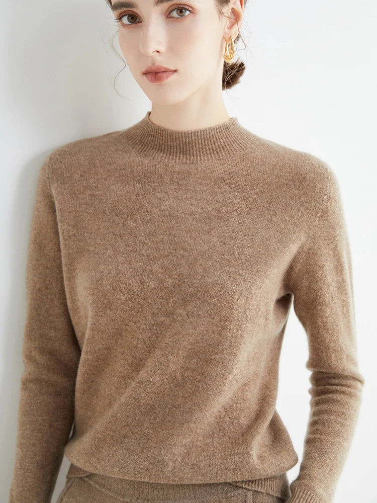 Soft Classic Women’s Pullover - Mock Neck, Wool, Work Brown - Tophatter Daily Deals