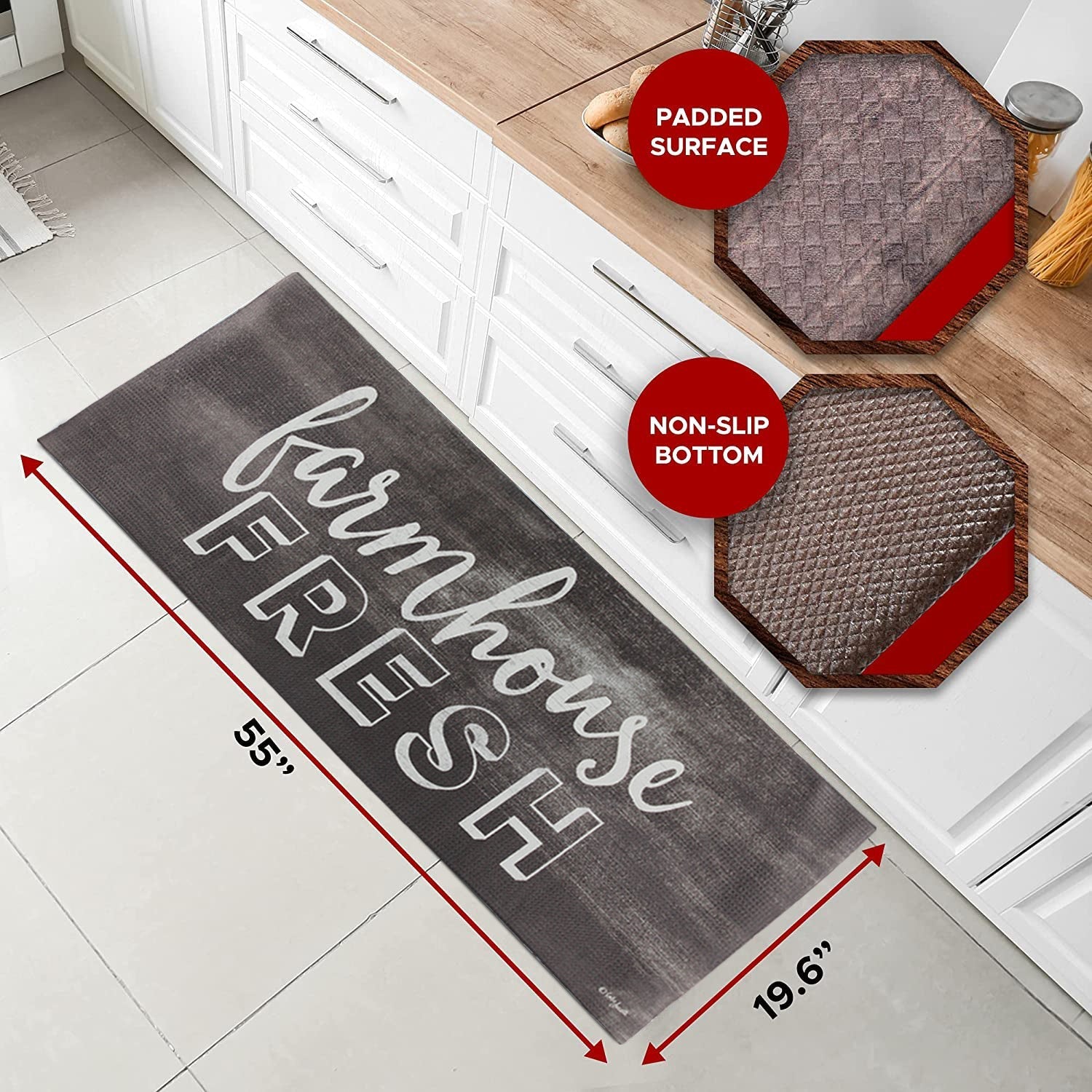 20"x55" Oversized Cushioned Anti-Fatigue Kitchen Runner Mat (Farmhouse Fresh) Anti-Fatigue Mats - Tophatter Daily Deals