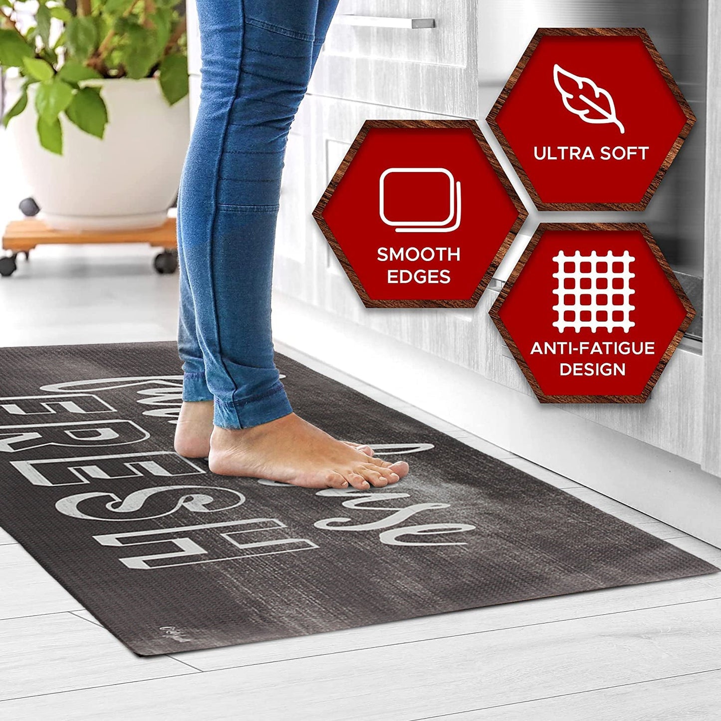 20"x55" Oversized Cushioned Anti-Fatigue Kitchen Runner Mat (Farmhouse Fresh) Anti-Fatigue Mats - Tophatter Daily Deals