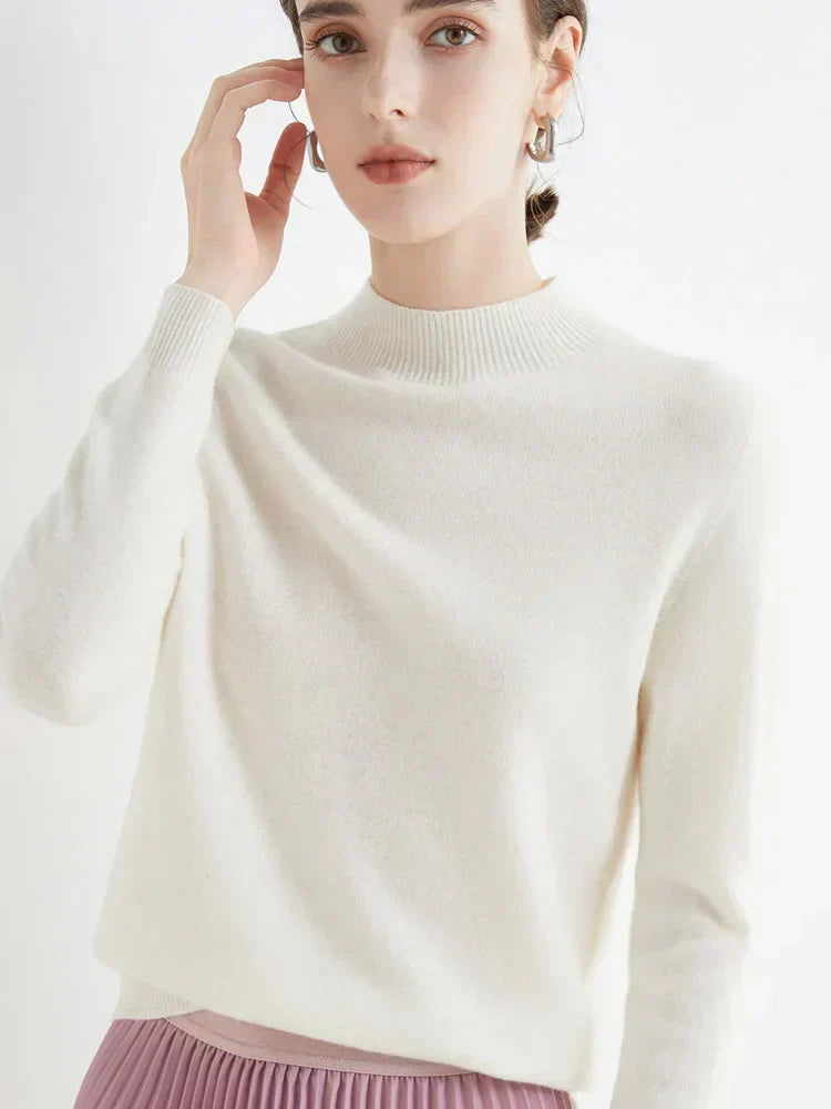Soft Classic Women’s Pullover - Mock Neck, Wool, Work White - Tophatter Daily Deals