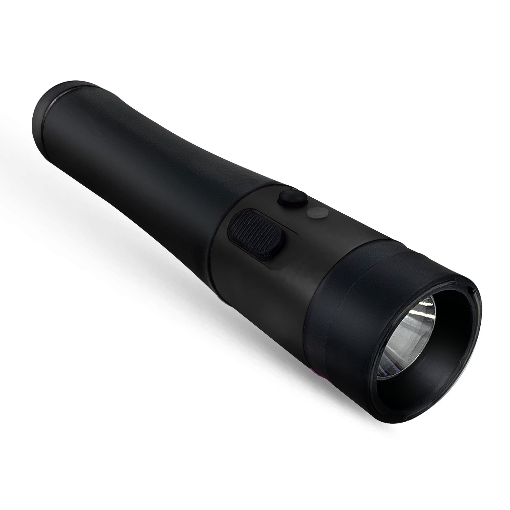 Black Stun Gun Flashlight, Rechargeable with Safety Pin, USB Wall and Car Charger, Wrist Strap - TOPHATTER'S ARMORY DEALS Collectible Weapons - Tophatter Daily Deals