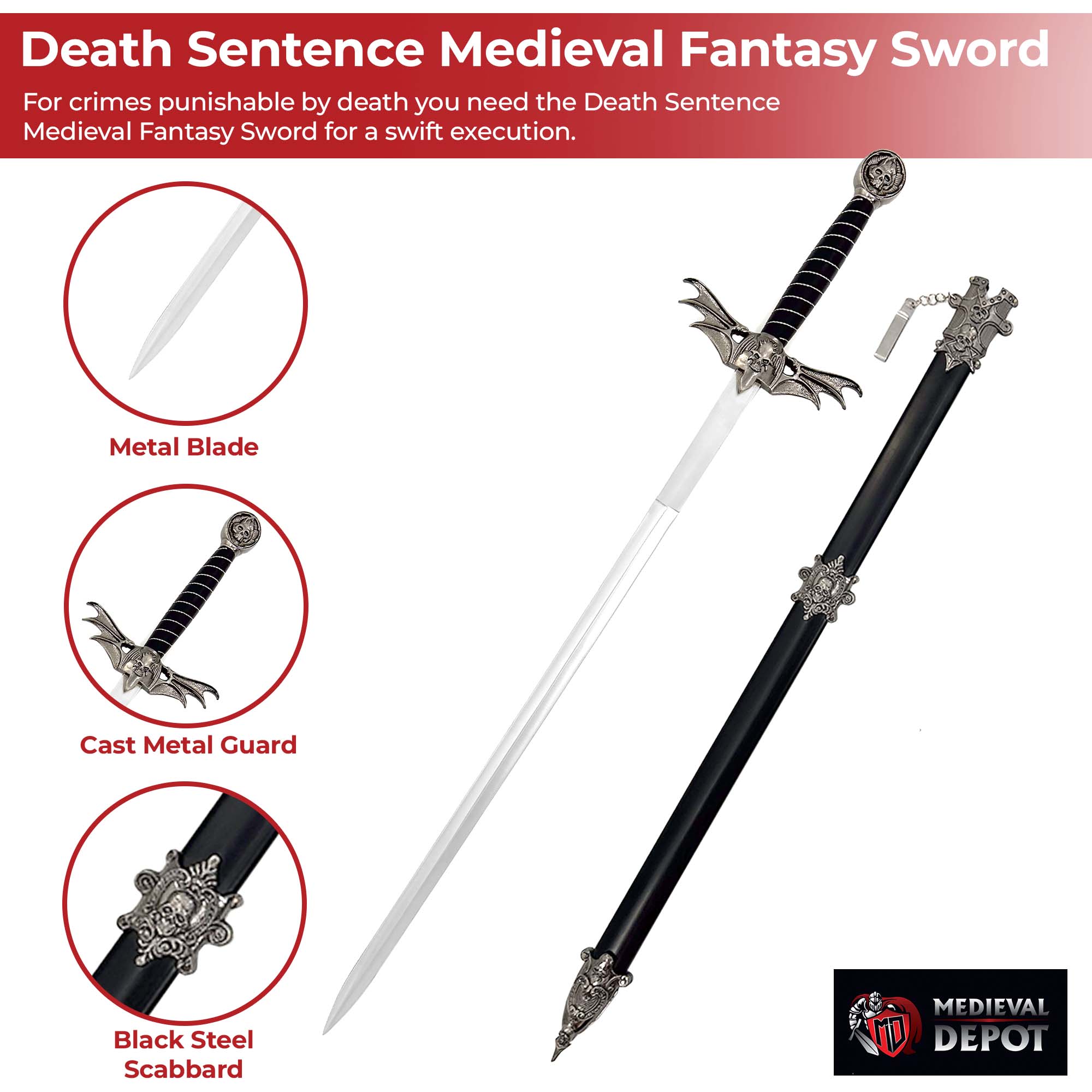 Death Sentence Medieval Fantasy Sword swords - Tophatter Daily Deals
