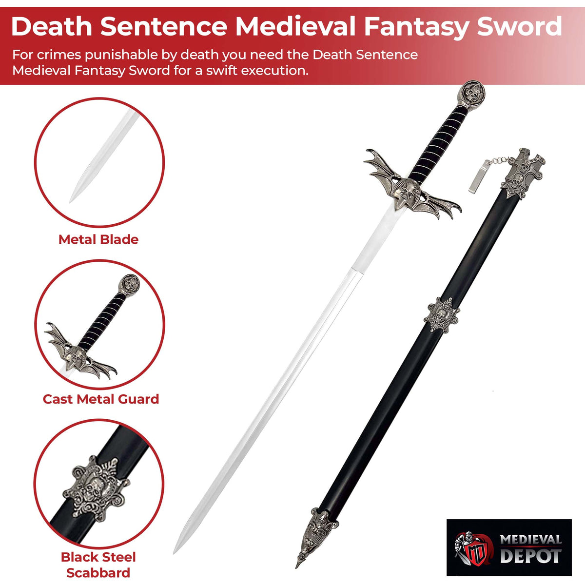 Death Sentence Medieval Fantasy Sword swords - Tophatter Daily Deals