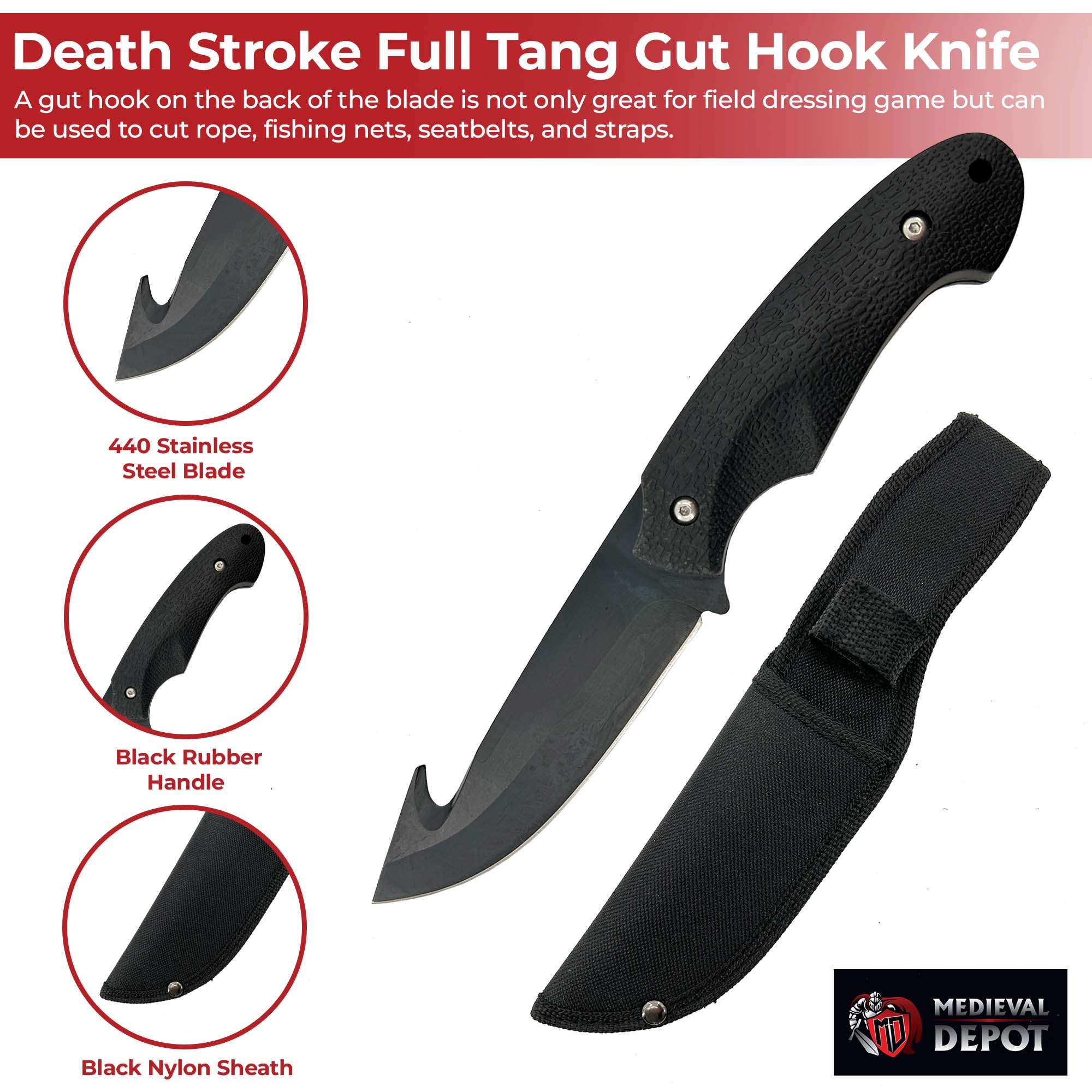 Death Stroke Full Tang Gut Hook Knife knives - Tophatter Daily Deals