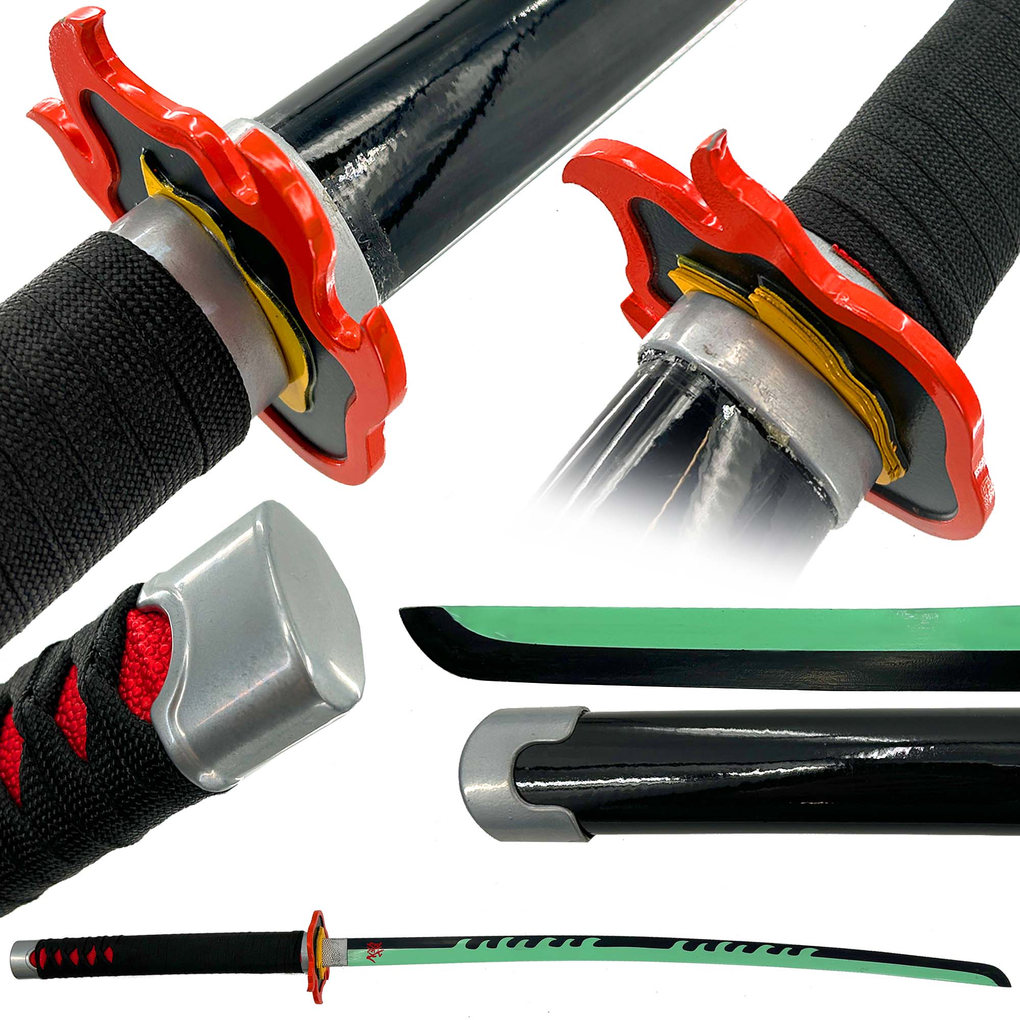 Demon slayer Tanjiro Kamado Nichrin Blade Flame Katana sword V2 Swords - Tophatter Daily Deals