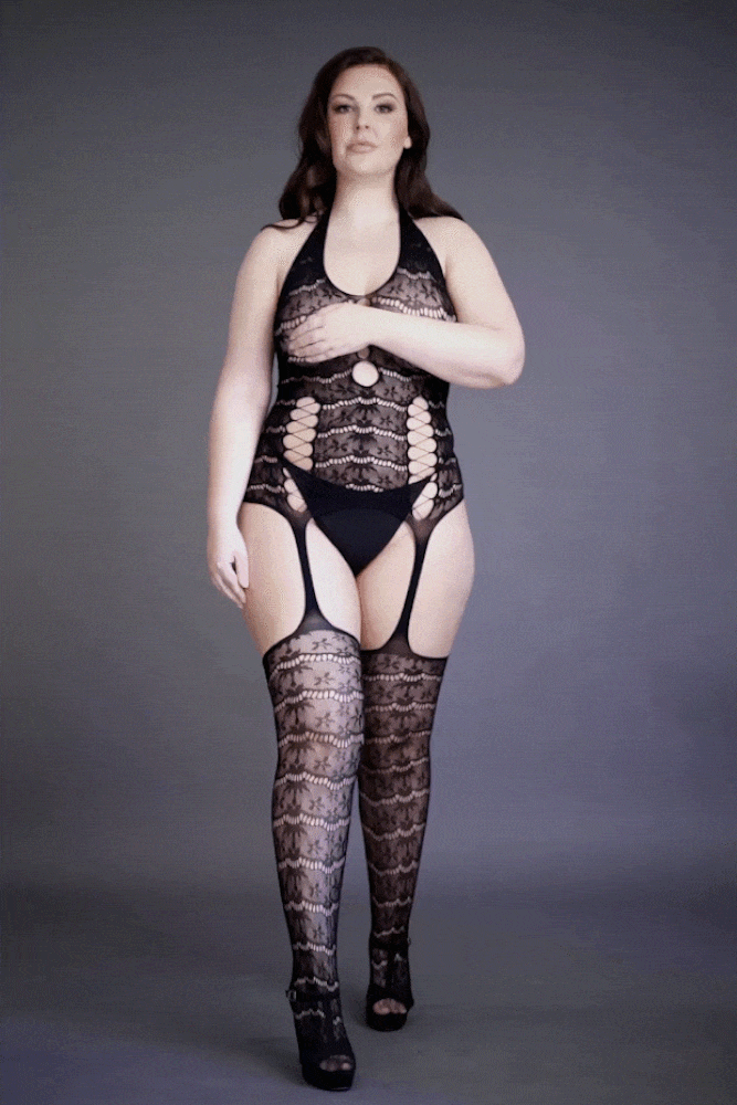 Shots Toys - Le Désir - DES014X - Lace Suspender Bodystocking - Black - OS/XL Lingerie - Tophatter Daily Deals