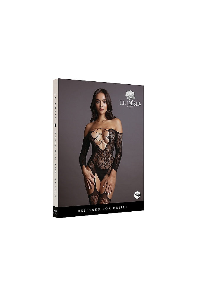 Shots Toys - Le Désir - DES032 - Criss Cross Neck Bodystocking - Black - OS Lingerie - Tophatter Daily Deals
