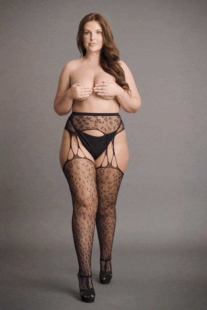 Shots Toys - Le Désir - DES044 - Suspender Leopard Pantyhose - Black Lingerie - Tophatter Daily Deals