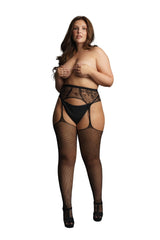 Shots Toys - Le Désir - DES051 - Fishnet and Lace Garterbelt Stockings - Black OSXL Black Lingerie - Tophatter Daily Deals