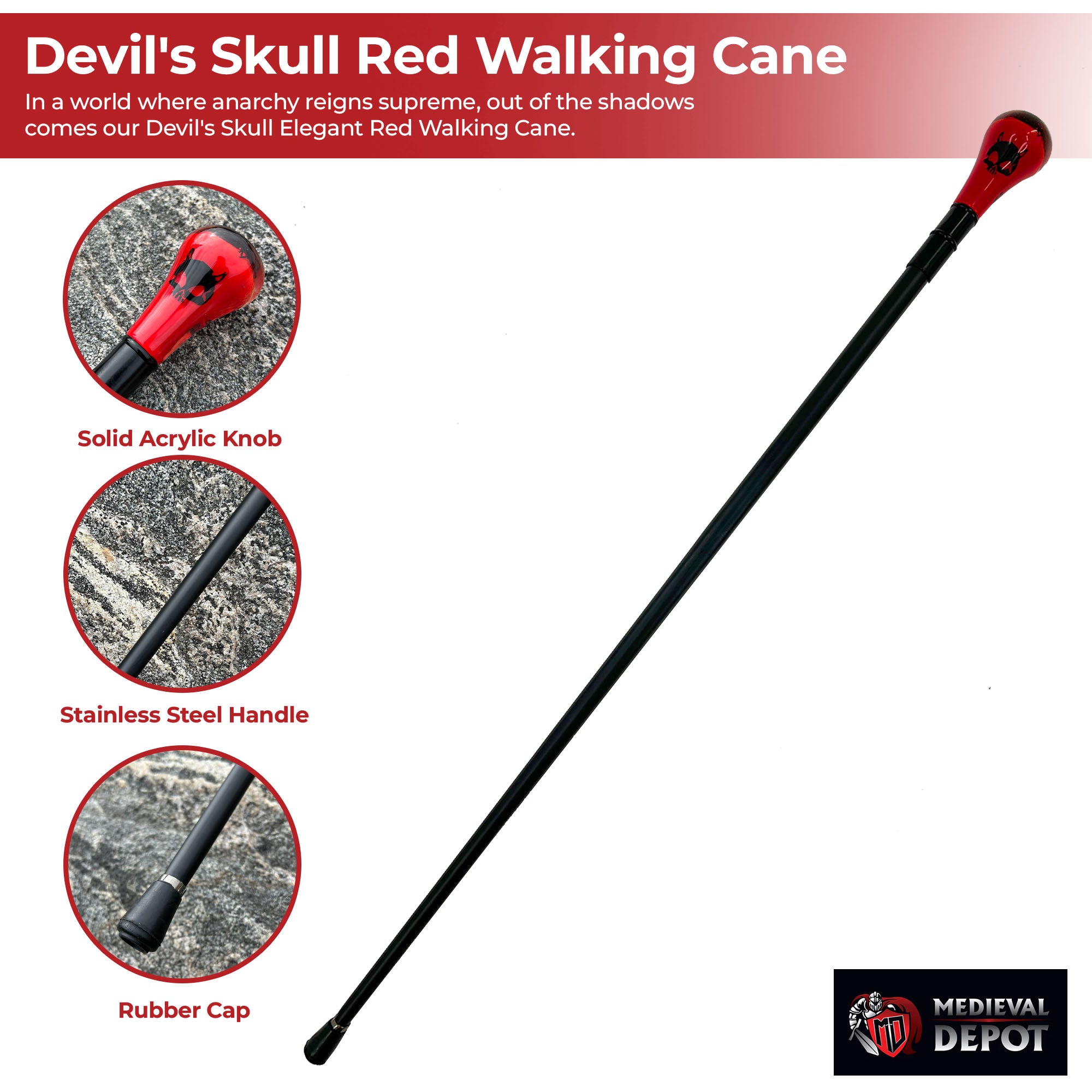 Devil's Skull Elegant Red Walking Cane cane - Tophatter Daily Deals