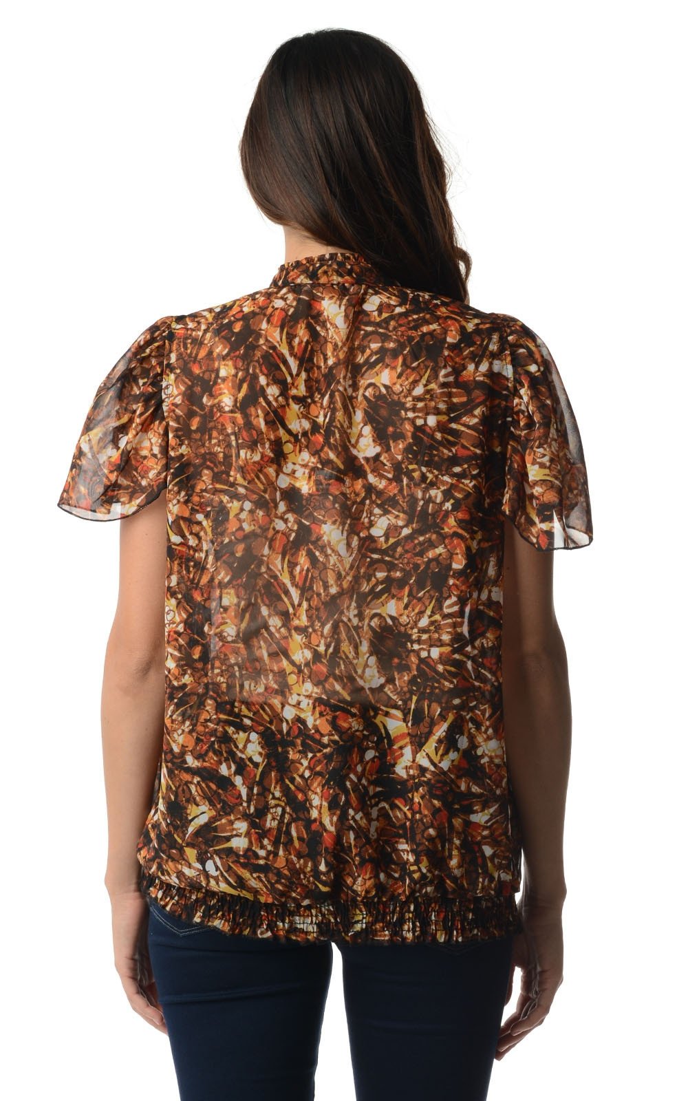 Women's Printed Chiffon Smocked Waist Ruffle Top Tops - Tophatter Daily Deals
