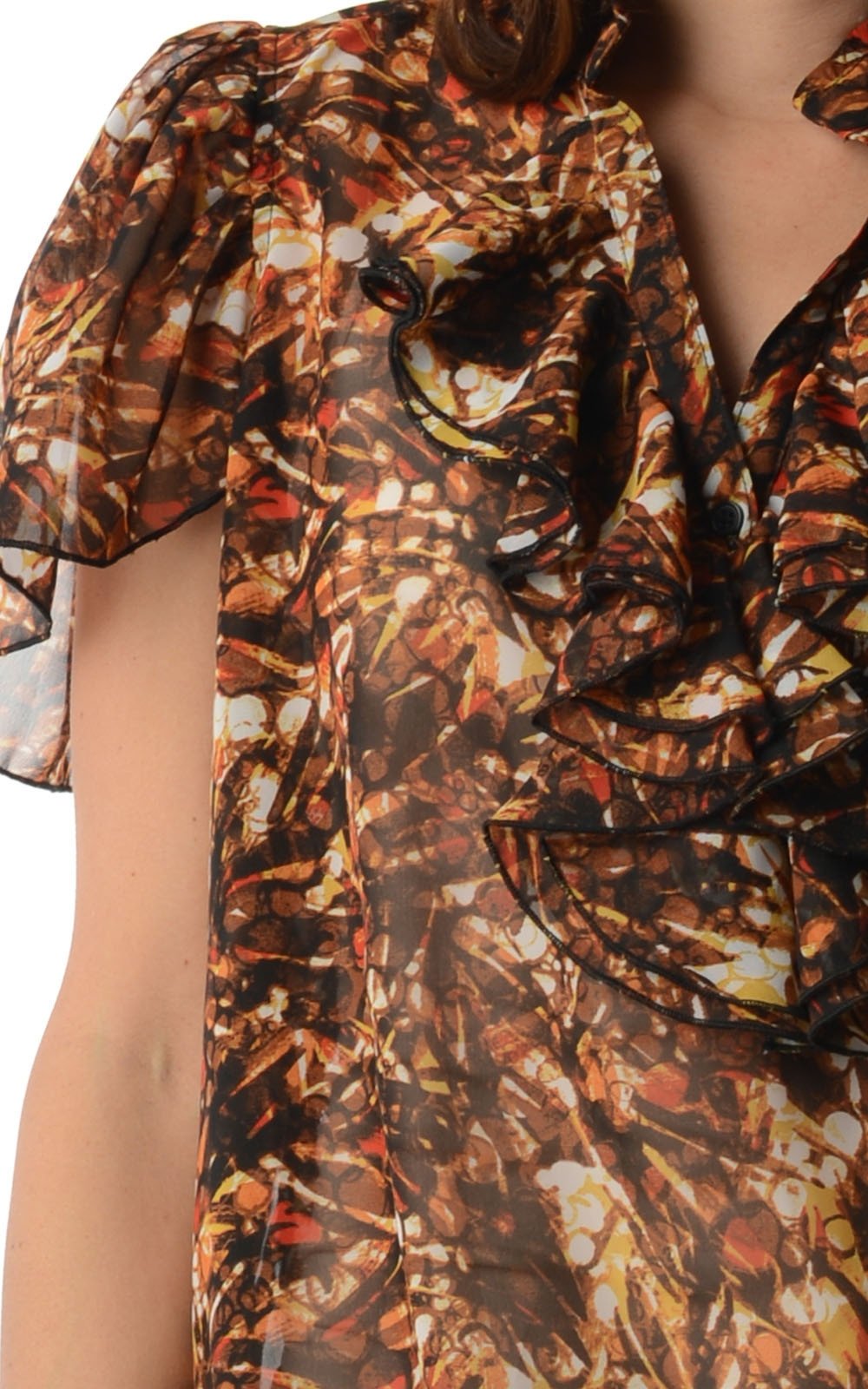 Women's Printed Chiffon Smocked Waist Ruffle Top Tops - Tophatter Daily Deals