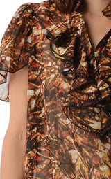 Women's Printed Chiffon Smocked Waist Ruffle Top Tops - Tophatter Daily Deals