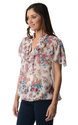 Women's Printed Chiffon Smocked Waist Ruffle Top Tops - Tophatter Daily Deals