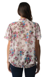 Women's Printed Chiffon Smocked Waist Ruffle Top Tops - Tophatter Daily Deals