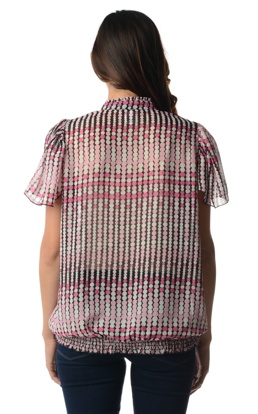 Women's Printed Chiffon Smocked Waist Ruffle Top Tops - Tophatter Daily Deals