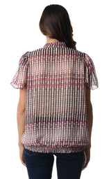 Women's Printed Chiffon Smocked Waist Ruffle Top Tops - Tophatter Daily Deals