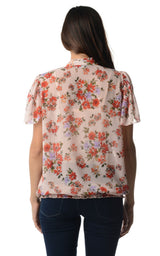 Women's Printed Chiffon Smocked Waist Ruffle Top Tops - Tophatter Daily Deals