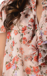 Women's Printed Chiffon Smocked Waist Ruffle Top Tops - Tophatter Daily Deals