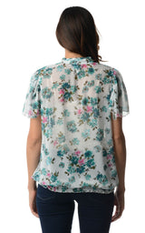 Women's Printed Chiffon Smocked Waist Ruffle Top Tops - Tophatter Daily Deals