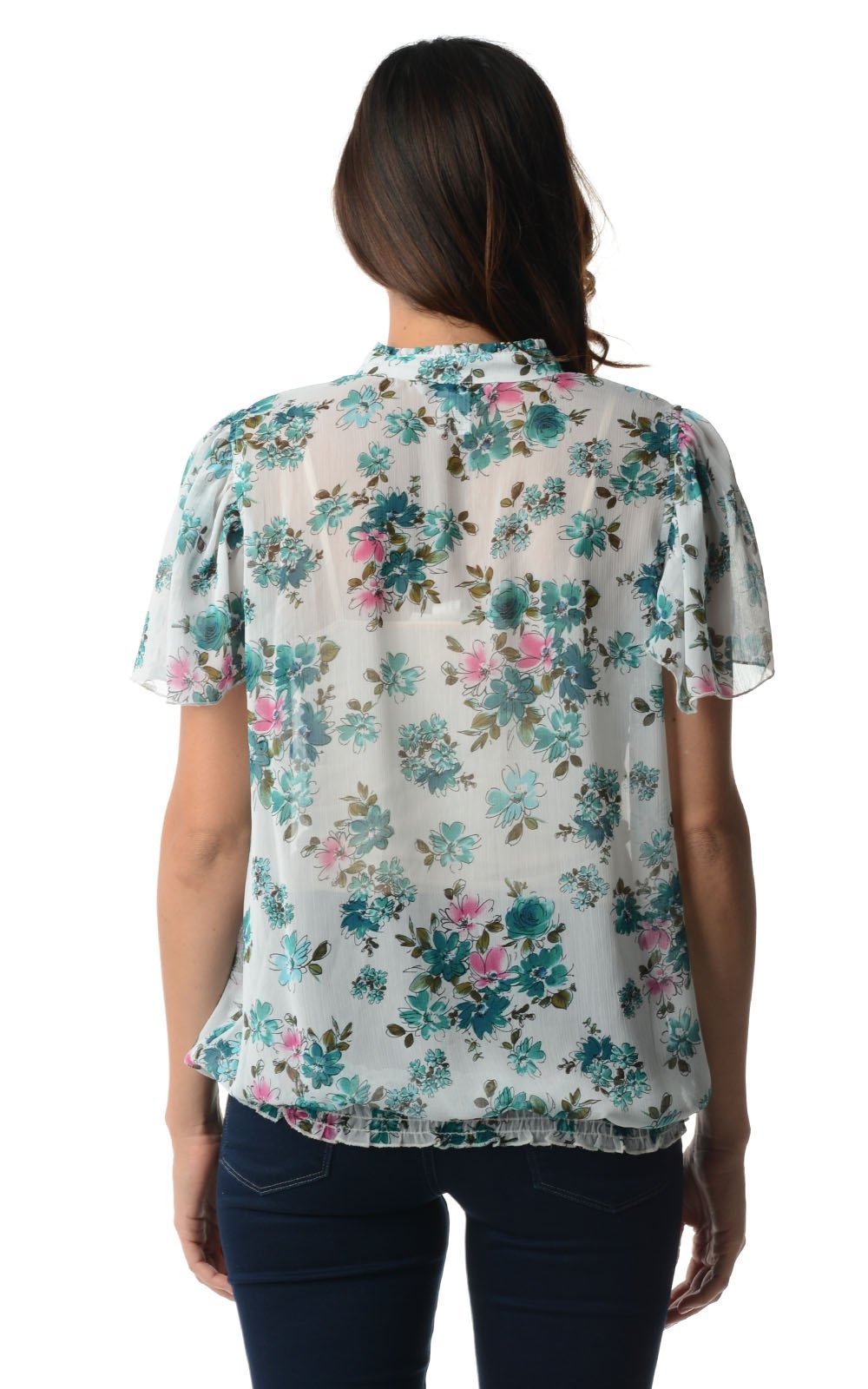 Women's Printed Chiffon Smocked Waist Ruffle Top Tops - Tophatter Daily Deals